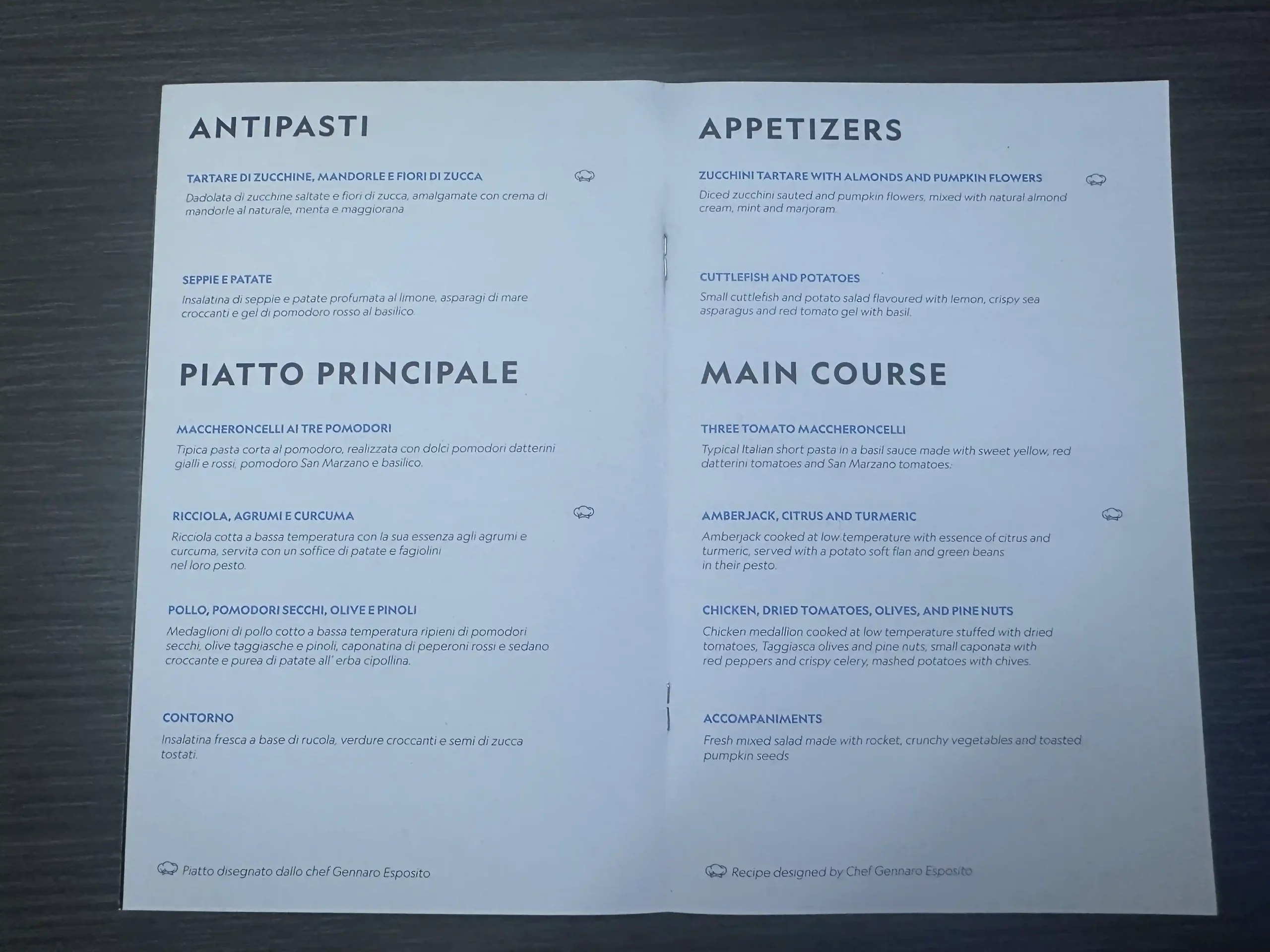 a menu on a table