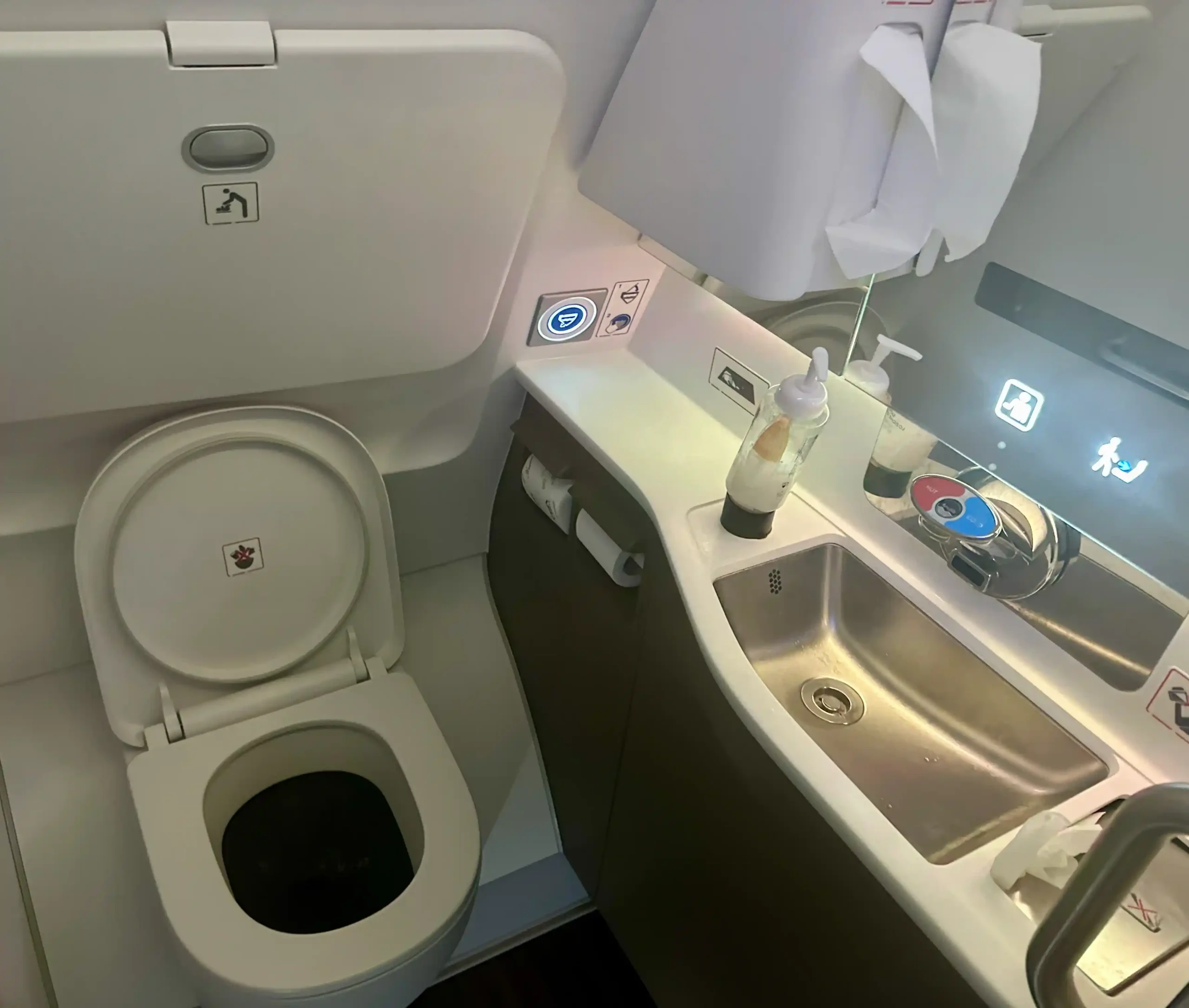 a toilet and sink in a plane