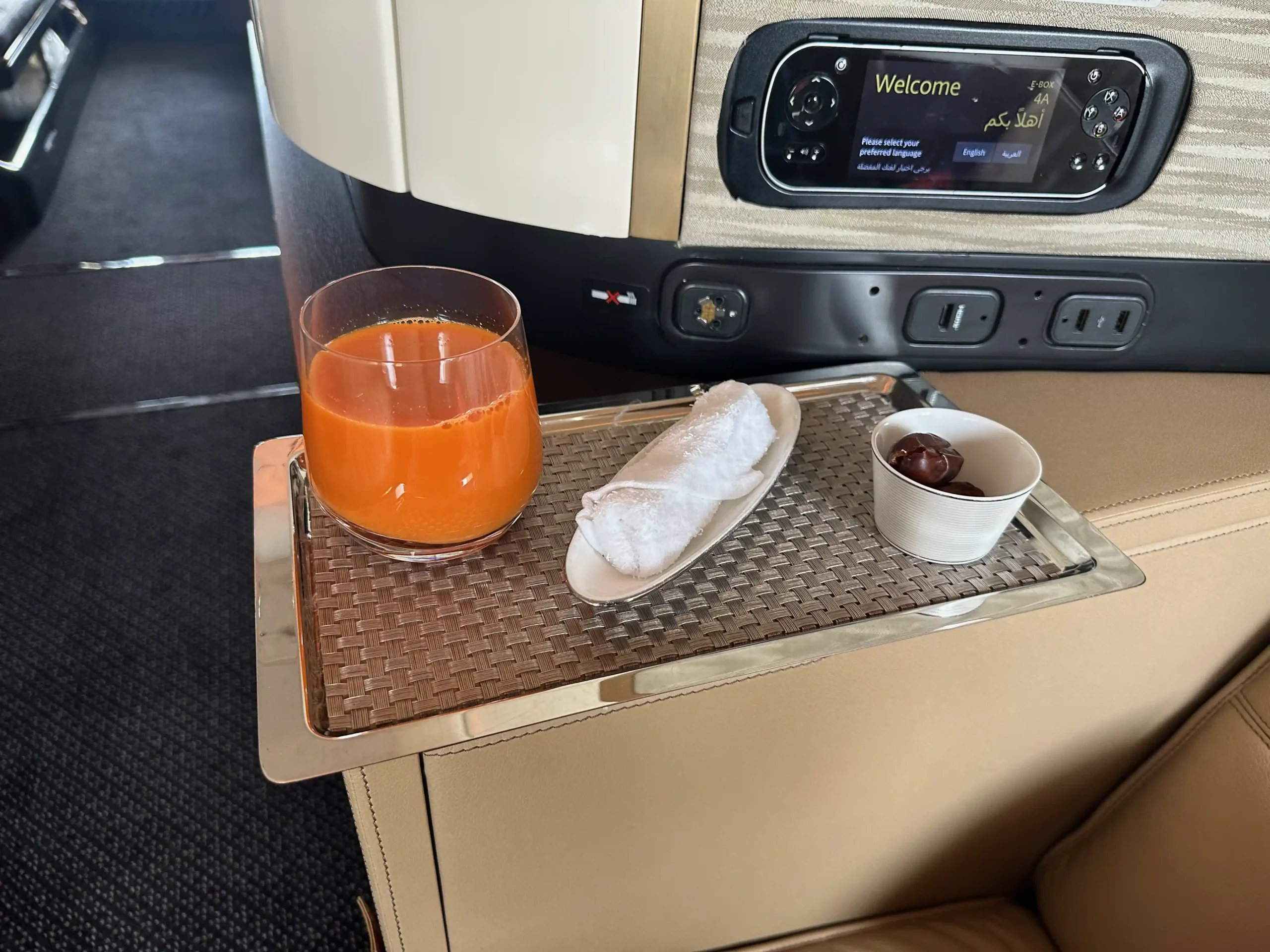 a tray with food and a drink on it