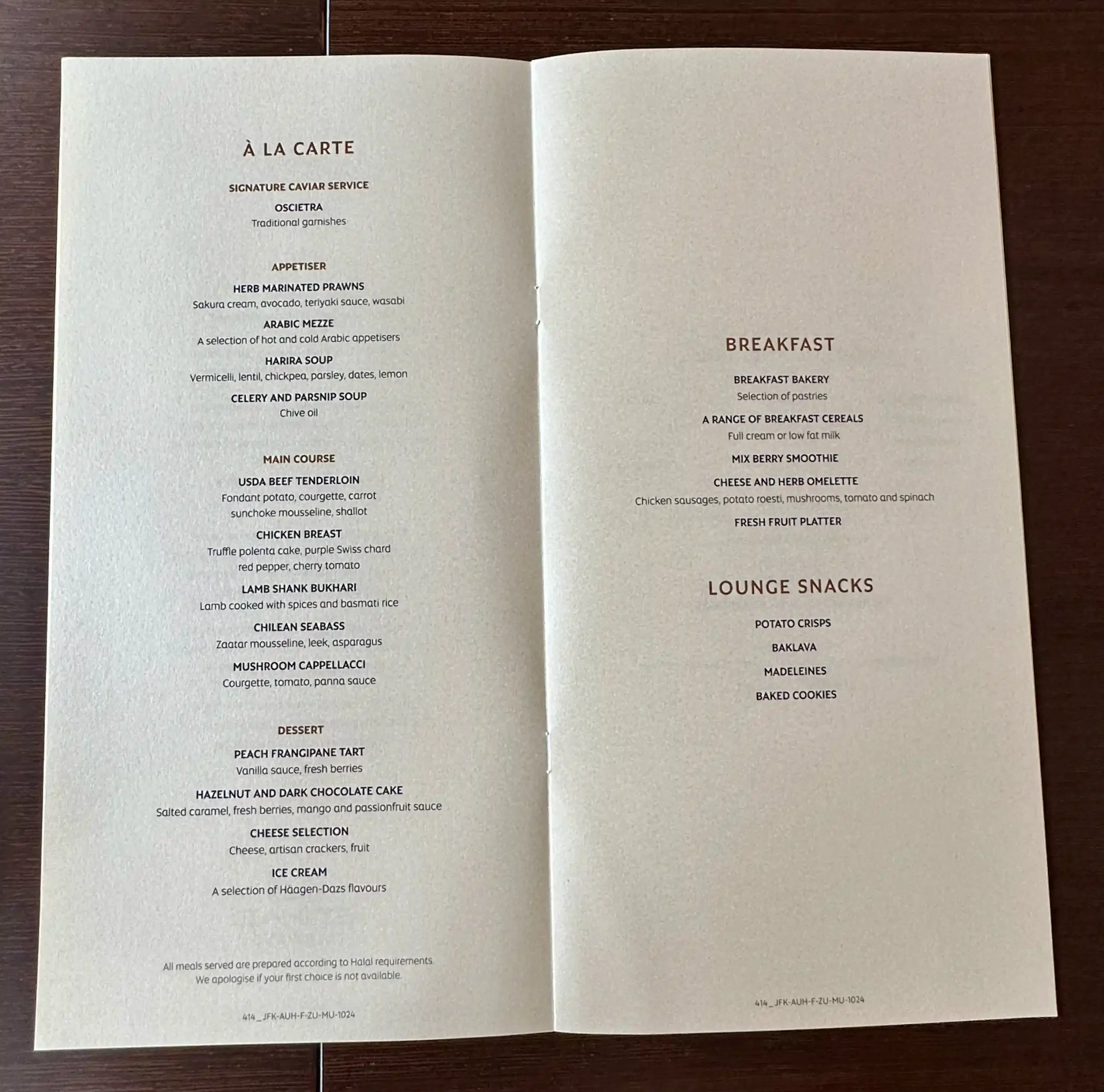 a menu on a table