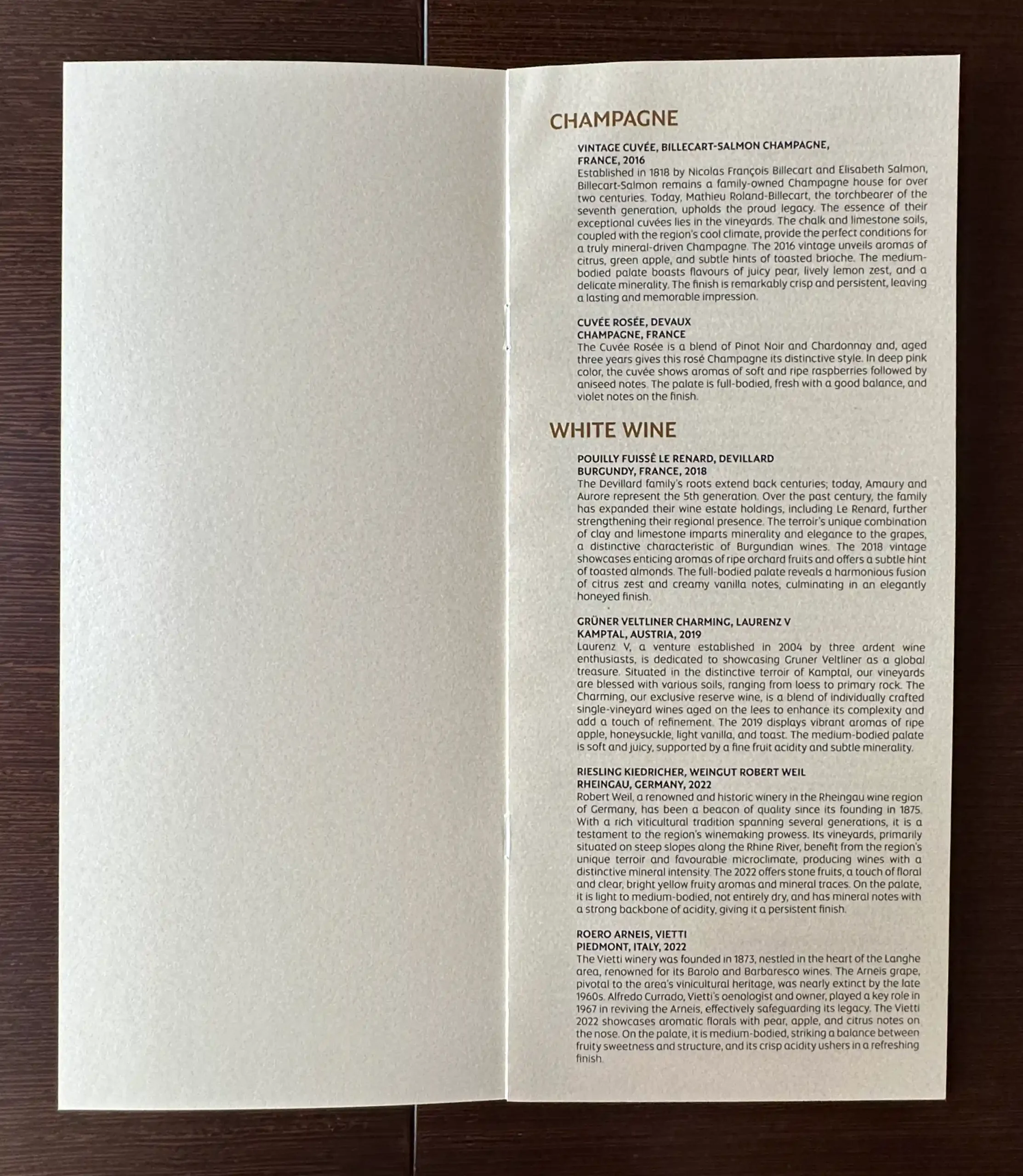 a menu with text on it