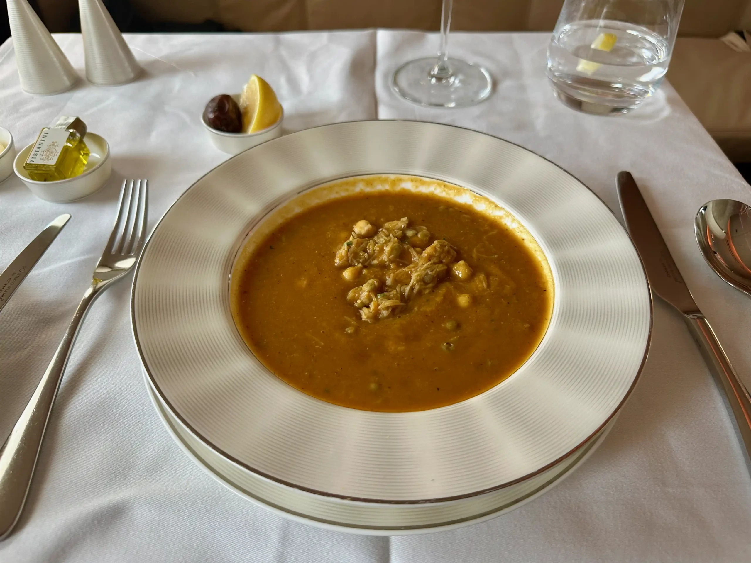 a plate of soup on a table