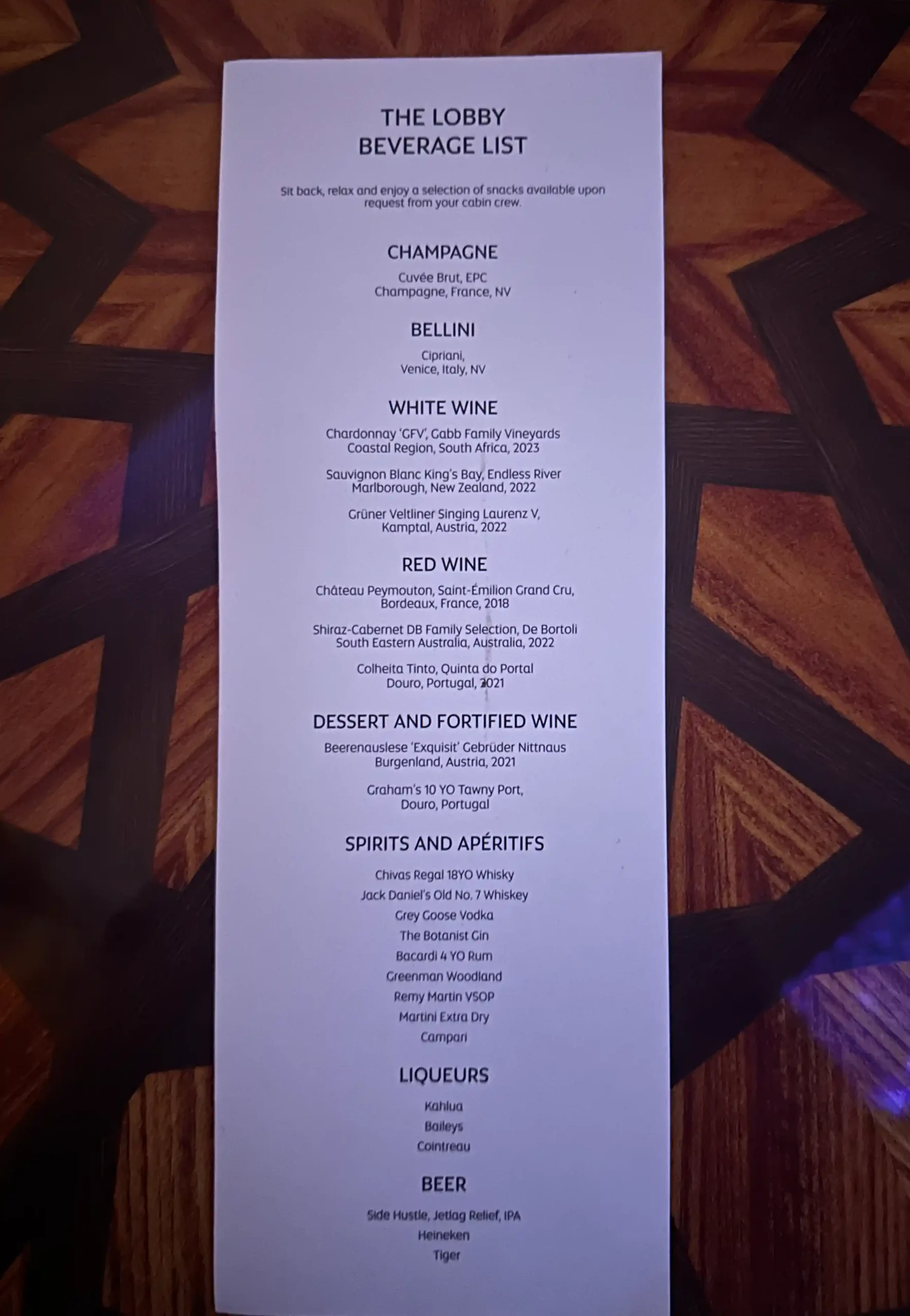 a menu on a table