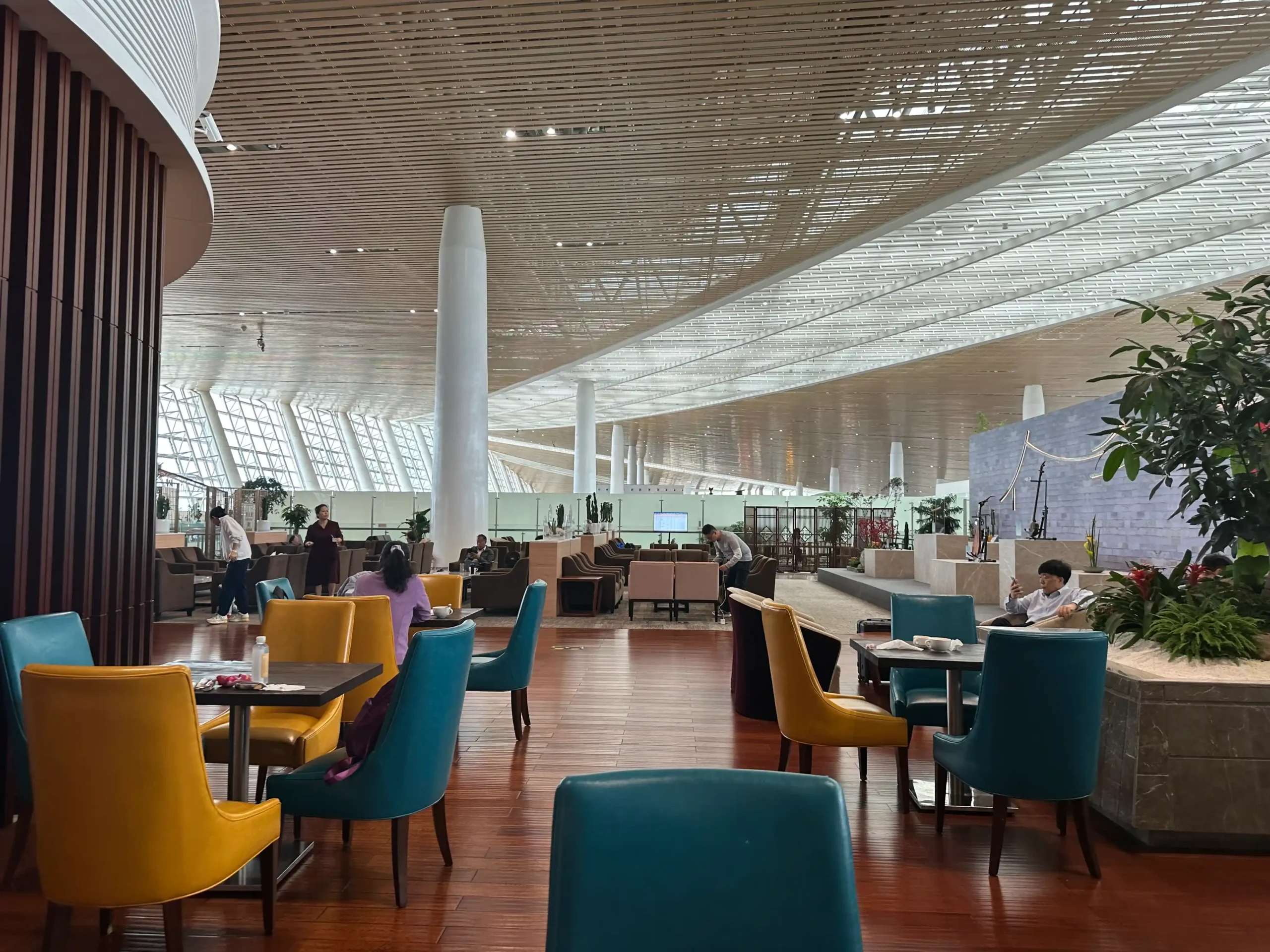 a large room with tables and chairs